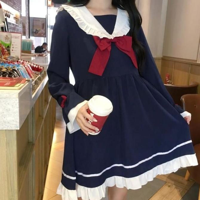Costume Cosplay Japanese Big Bow Baby Doll Dress Anime Seragam Jepang