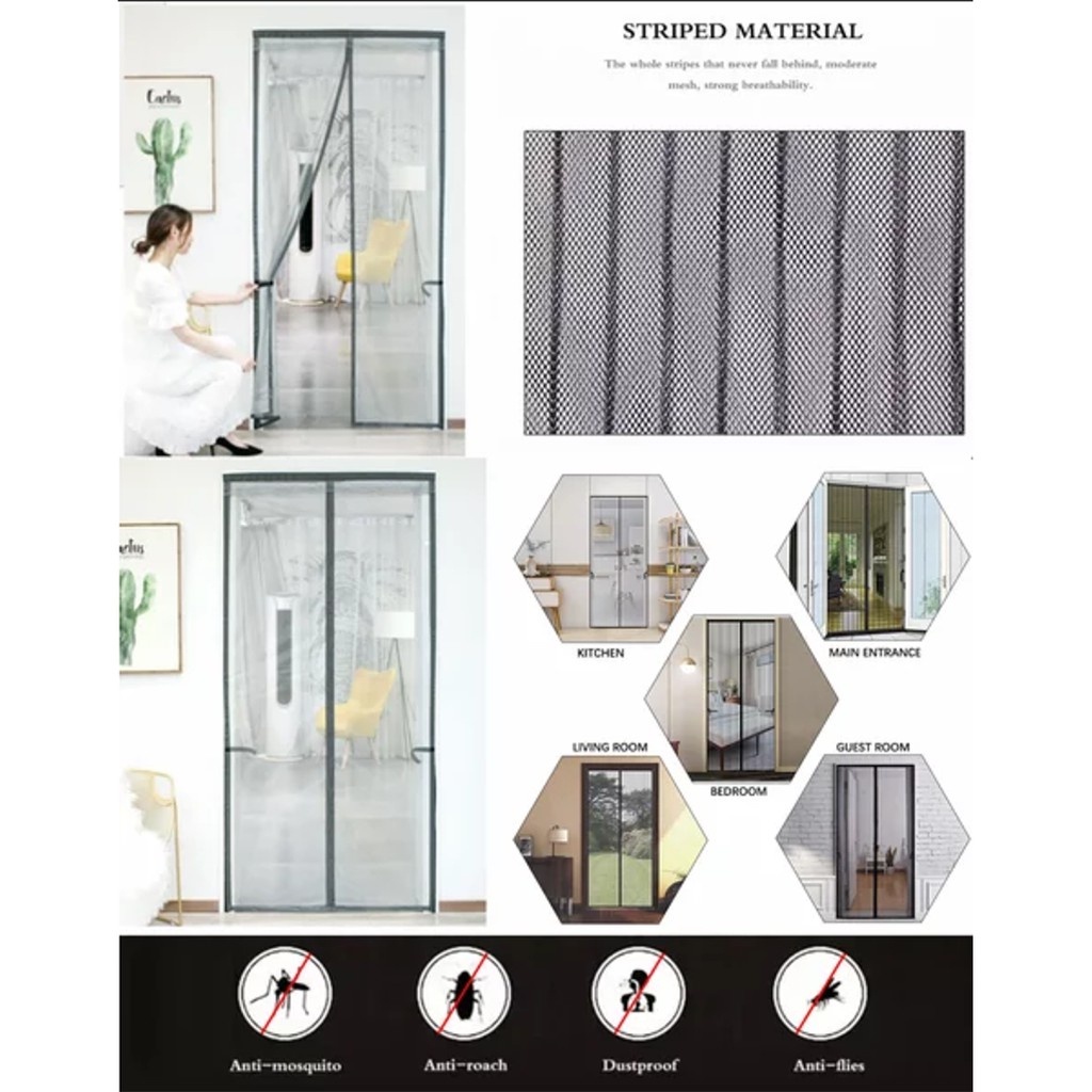 Yhome Tirai Pintu Kamar / Tirai Magnet Anti Nyamuk Kawat Nyamuk / Tirai Magnet Elegan Bahan Plastik