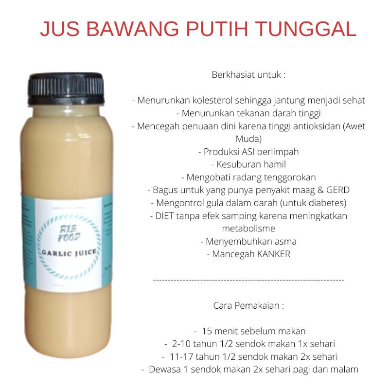 

250Ml Jus Bawang Putih Tunggal Jahe Merah Lemon Madu Hutan Cuka Apel Bahan Ala