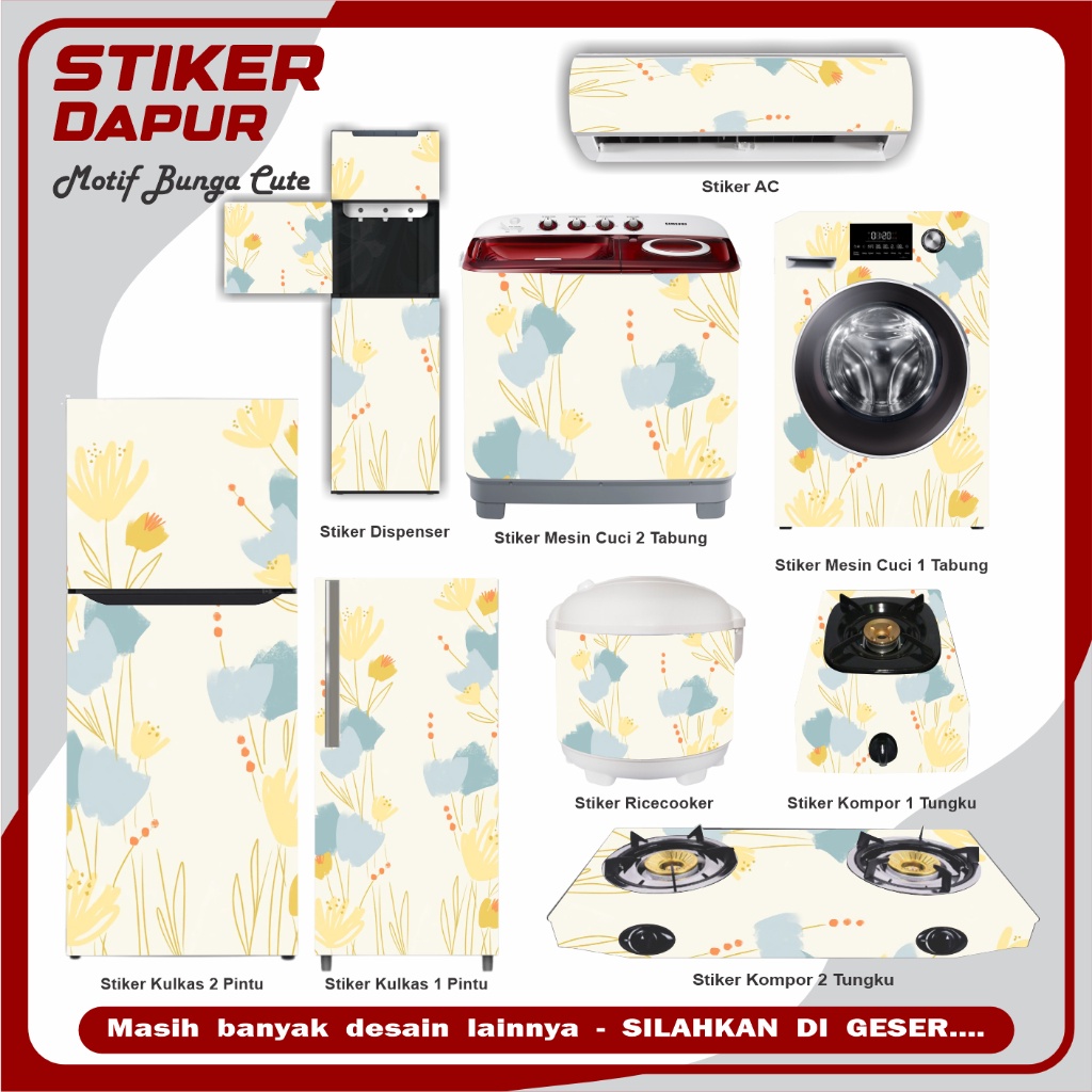 Stiker Kulkas Ac Kompor Mesin cuci Motif Bunga2 Cute 5 0.537949395039651