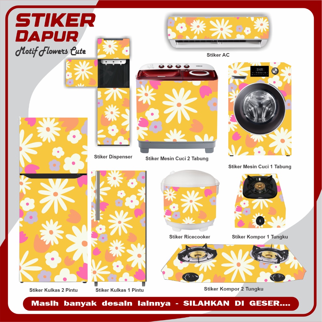 Stiker Kulkas Ac Kompor Mesin cuci Motif Bunga2 Cute 34 0.707727051147225