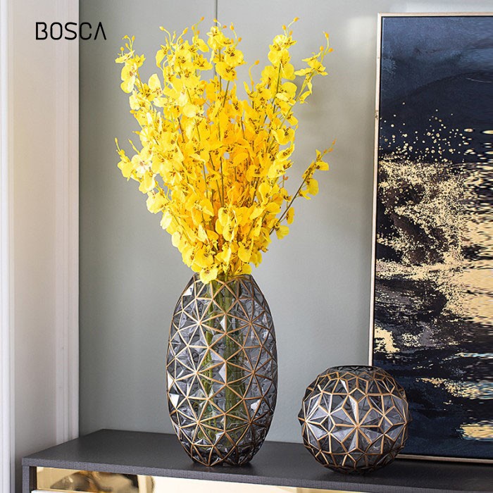 Promo Vas Bunga Kristal Abu Gold / Vas Bunga Mewah Aestetic Kristal Abu Gold