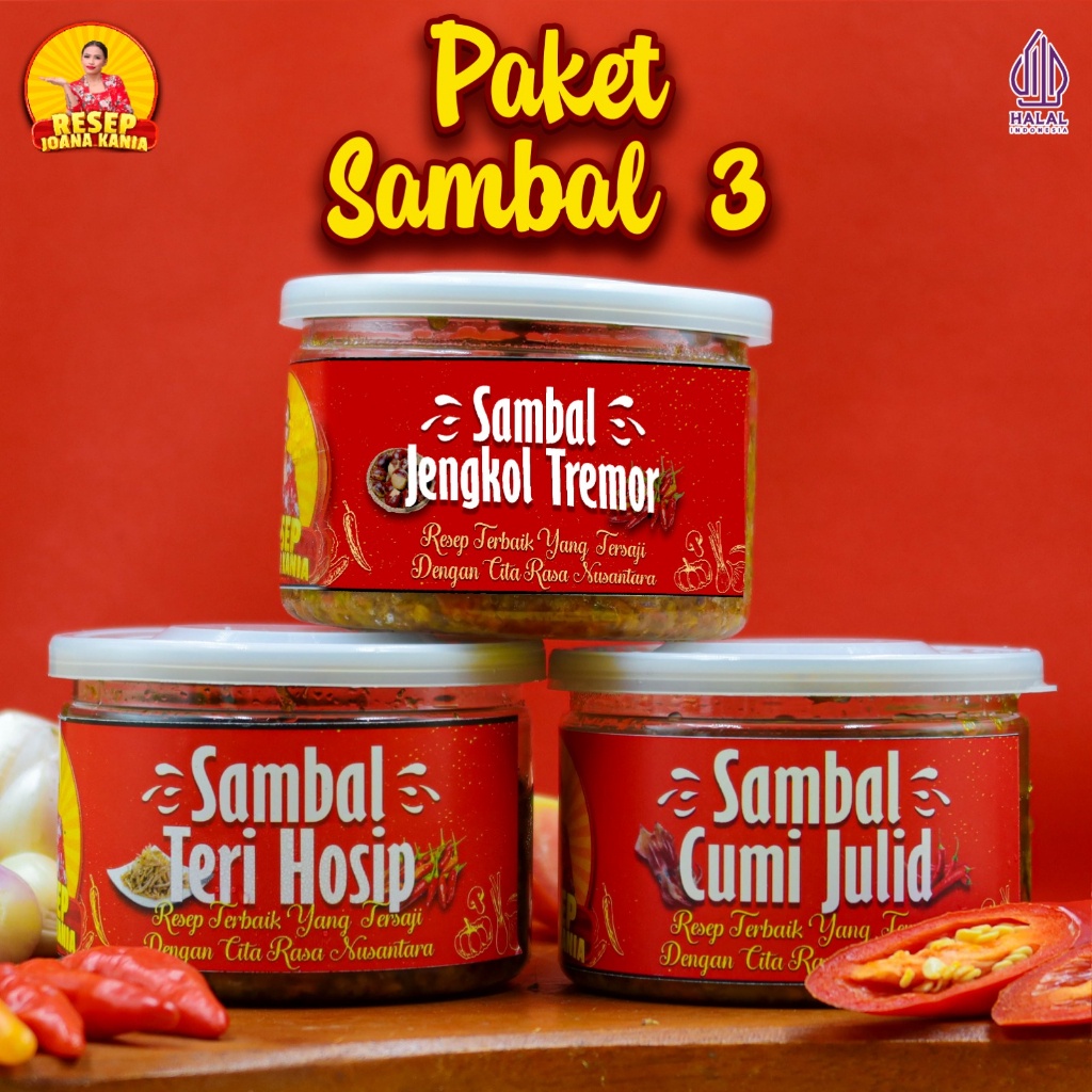 

Paket Hemat 3, Sambal Resepjoanakania / Sambal Jengkol, Teri, Cu/ Sambel Pedas Halal Mui/ Freegift