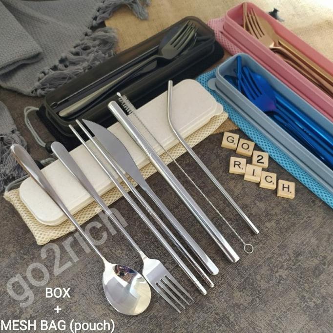 Sendok Set Sendok Korea Set Garpu Sumpit Pisau Sedotan Stainless Steel