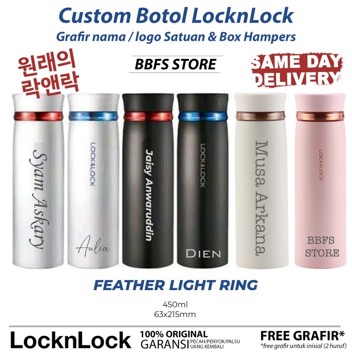 {GarudaShop} lock n lock hot and cool tumbler feather light ring thermos 450 ml - hitam merah NON GR