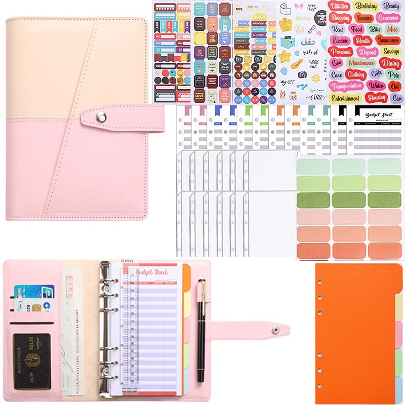 

A6 Budget Binder Notebook A6 dengan amplop ritsleting Macaron Cover Money Organizer Account Hand Account Daily Planner Stationery