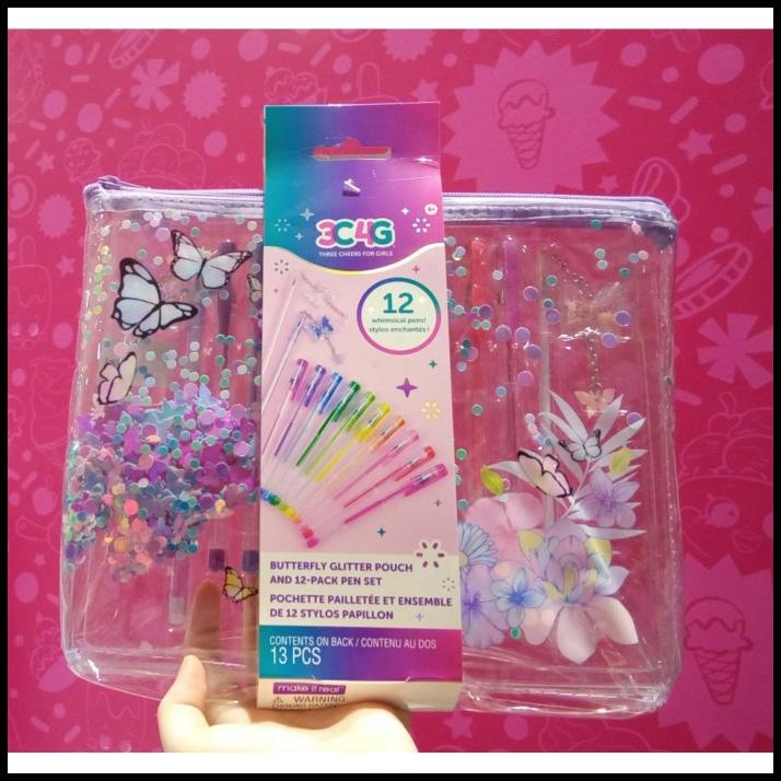 

HOT DEAL SALE MAINAN: BUTTERFLY GLITTER POUCH AND 12 PACK PEN SET ORIGINAL 3C4G !!!!!!!