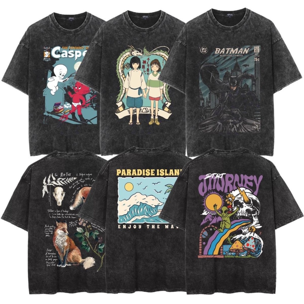 Kaos Washed Oversize Pria Dan Wanita Jumbo Lengan Dek Motif Vintage