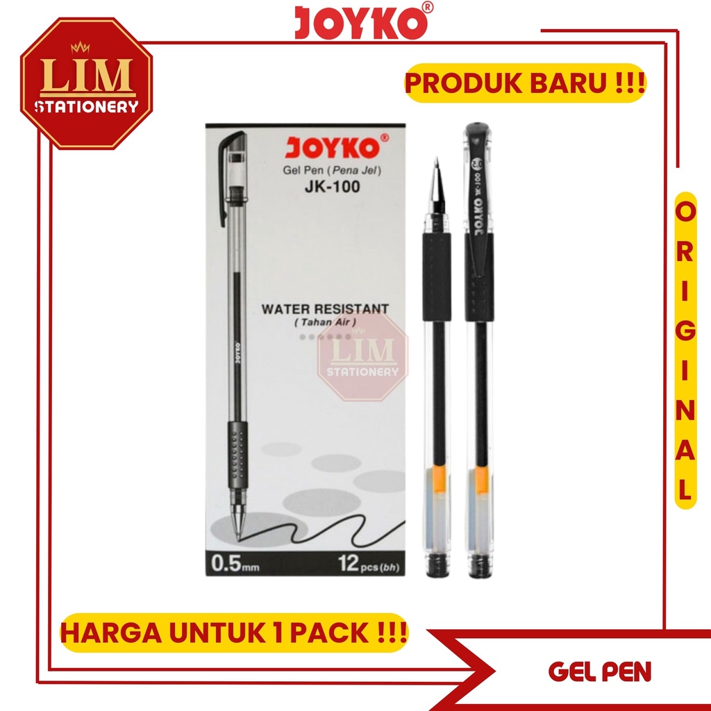 

(12Pc) Gel Pen Pulpen Pena Joyko JK-100 Black 0.5 mm/Pen Joyko