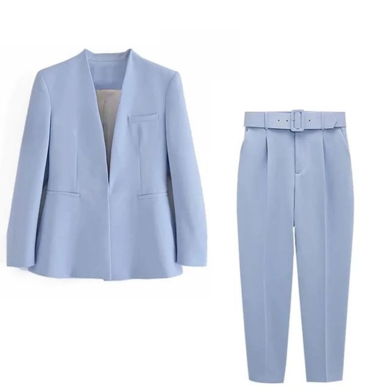 Setelan Blazer Wanita 1 Set  Terbaru 2023 Blazeran Lengan Pendek Outer Kmeja Kondangan Elegan Js Cel