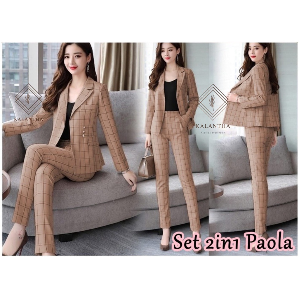 Setelan Blazer Wanita 1 Set  Terbaru 2023 Pakaian Kerja Setcel Panjang Putri Proyek Lapangan Blezer 