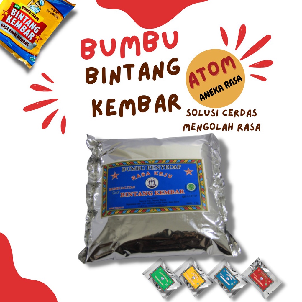 

Atom Bintang Kembar - Bumbu Dapur Dan Tabur Bubuk Lengkap Yedap Aneka Rasa Keju 1Kg