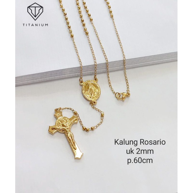 Kalung Rosario Bunda Maria Motif Ukiran Warna Emas dan Silver