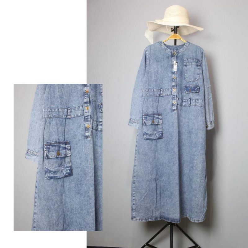 MIDI DRESS JEANS WASH WANITA KEKINIAN