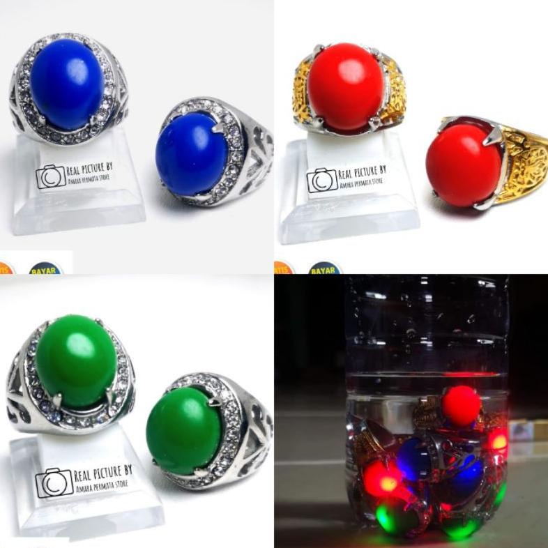 Flash Sale - Batu Cincin Merah Delima Menyala Dalam Air Merah Biru Hijau ,,