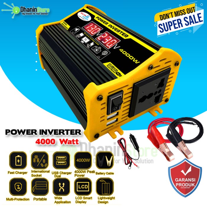 ✅COD Power Inverter Dc Ke Ac Mobil Converter Dc To Ac 4000 Watt Msw Digital Bisa Gojek