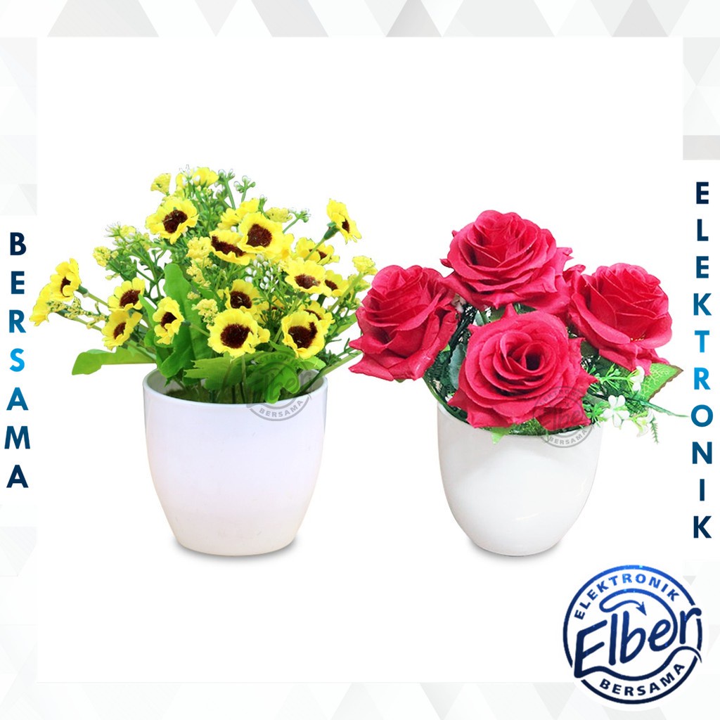 ELBER Pot Bunga Mawar dan Bunga Matahari Hias Plastik Ornamen Pot Bongsai Artificial Flower Decoration Tanaman Plastik PT22 PT23