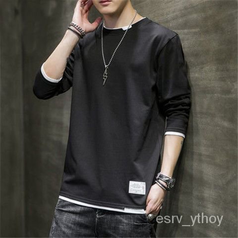 Lengan Panjang Pria BaruTT-shirt Remaja, Kaos Dalam Gaya Korea Longgar untuk PriainsBaju Atasan