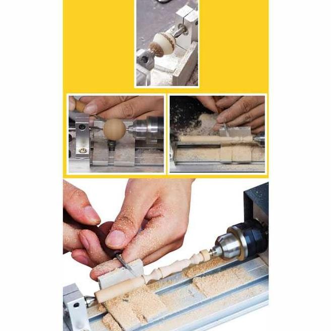Mesin Bubut Mini Satu Set Pisau Pahat Kunci Lathe Wood Mini Diy