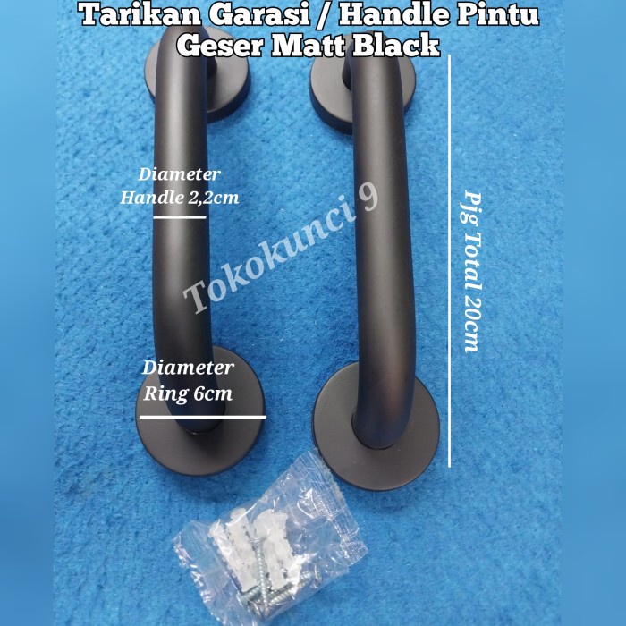 TARIKAN PINTU GARASI HITAM / HANDLE PINTU GESER MATT BLACK 20CM