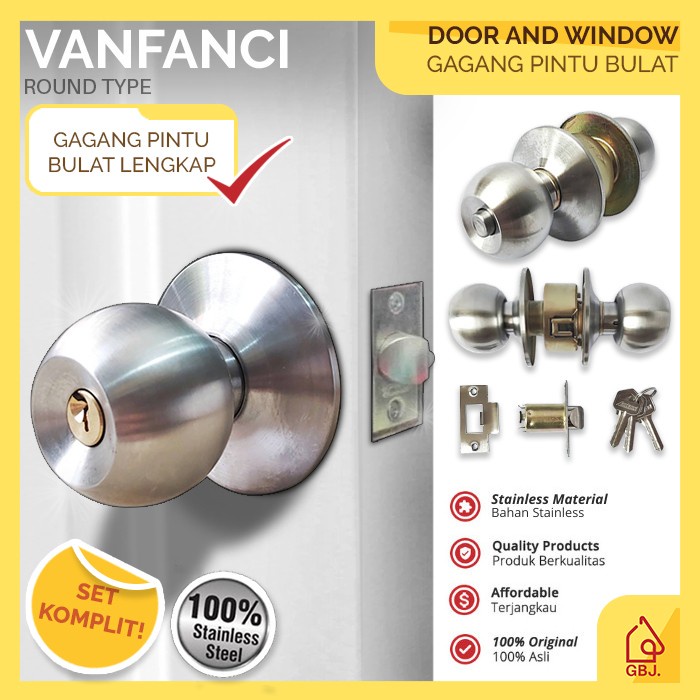 GAGANG PINTU BULAT PUTAR + KUNCI / HANDLE BULAT KAMAR MANDI VANFANCI