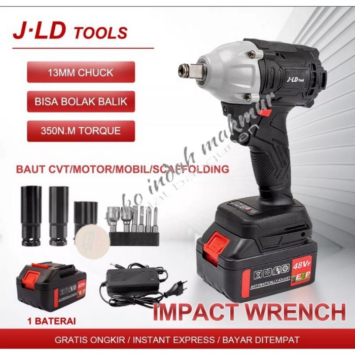 Impact Buka Baut Cordless 1 Batre 350nm JV88 JLD CORDLESS IMPACT WRENCH 350nm Bor Sok