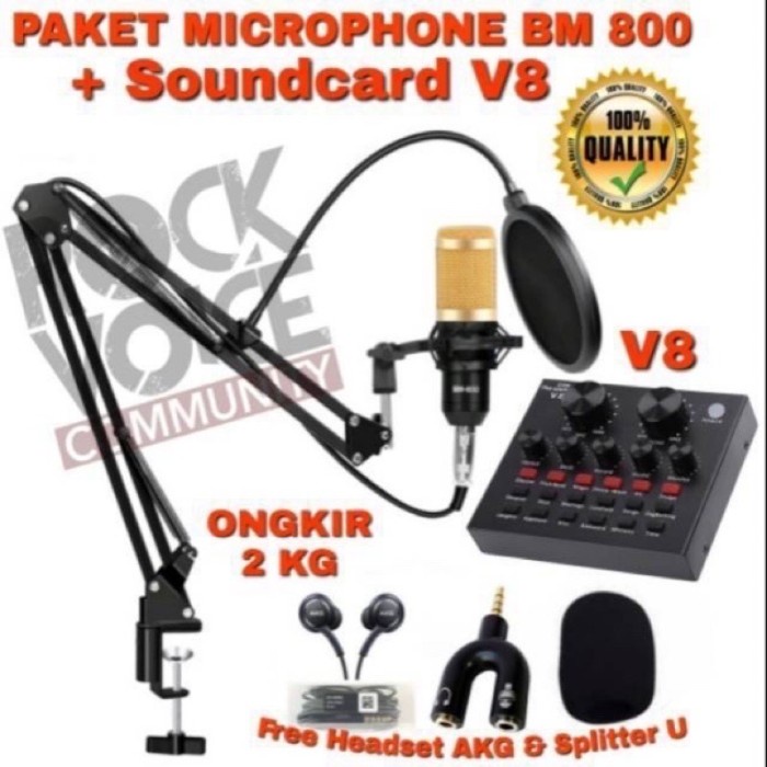 paket mikrofon condenser Bm 800 & Soundcard V8 Full set
