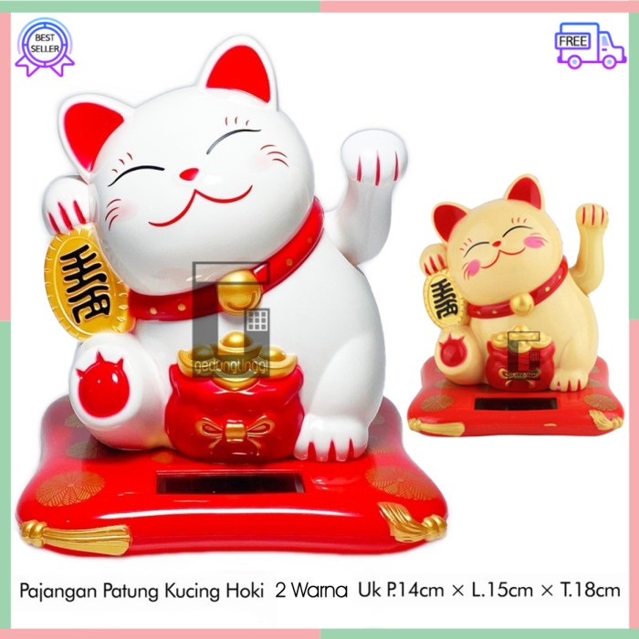 KUCING HOKI MANEKI NEKO LUCKY CAT REJEKI SOLAR NO BATERAI BATRAI GERAK