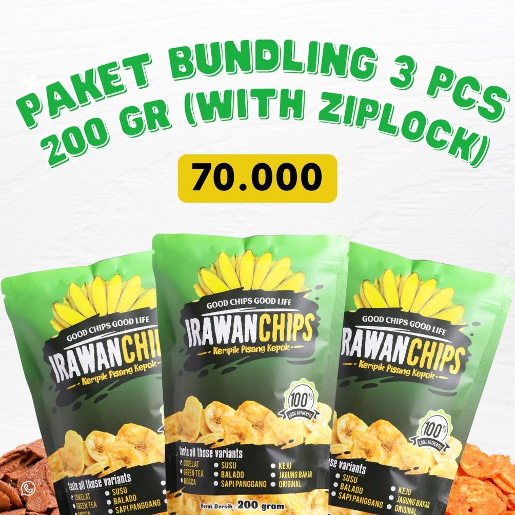 

Terjangkau Bundling 3 Pcs Keripik Pisang Kepok Irawanchips 200 gr (with Ziplock)