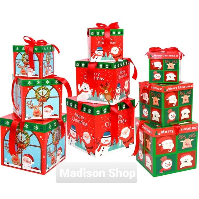 

XIEXIENIN Box Kado Natal Set 3 Kotak Hadiah Natal Packing Pita Natal Christmas