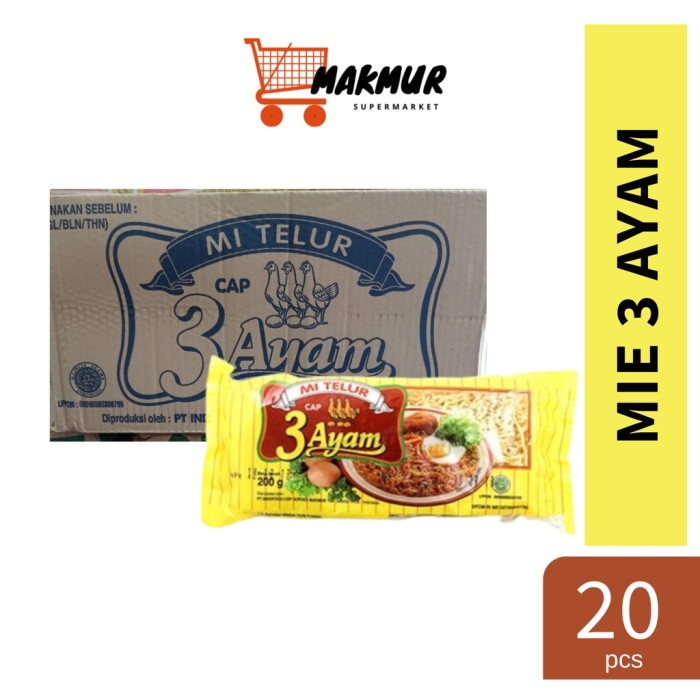 

Mie 3 Ayam 200 gram Mi Telur - 1 dus isi 20 pcs