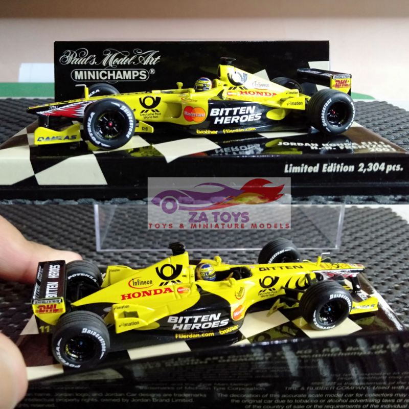 Diecast Mobil Formula One F1 Jordan Honda EJ11 Yellow by Minichamps Skala 1:43