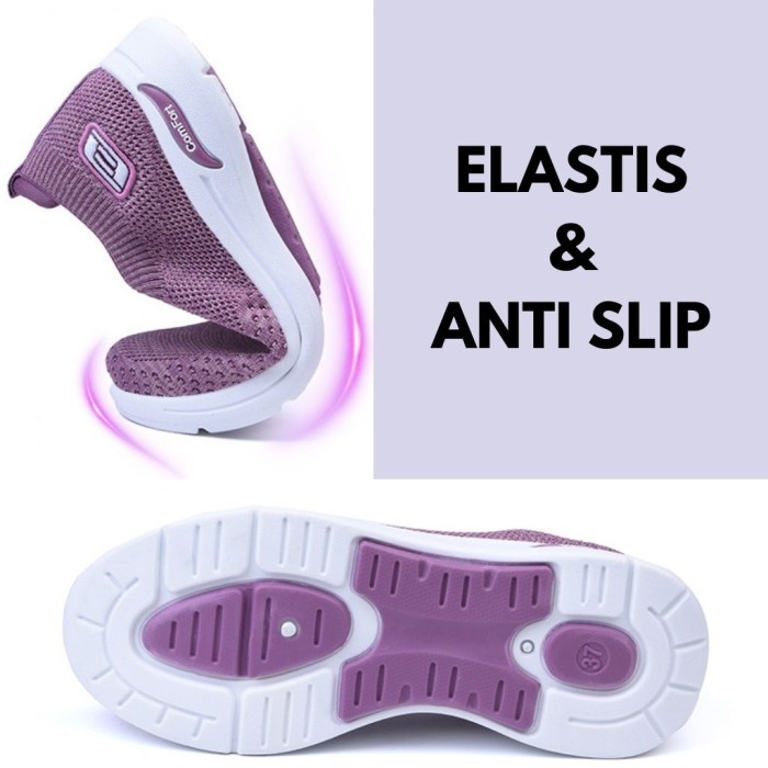 NEW Sepatu Sneakers Wanita Tanpa Tali Kets Import Sole Anti Licin Lari S-1