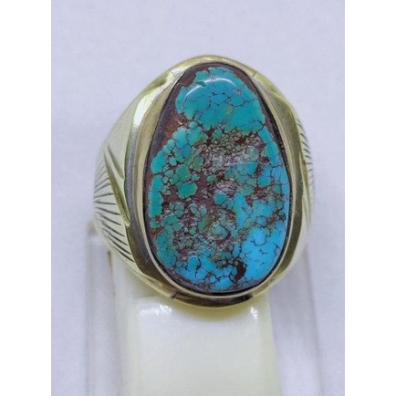 (bk) pirus persia natural biru urat merah lawas segitiga oval ring cincin jadul batu akik tua antik