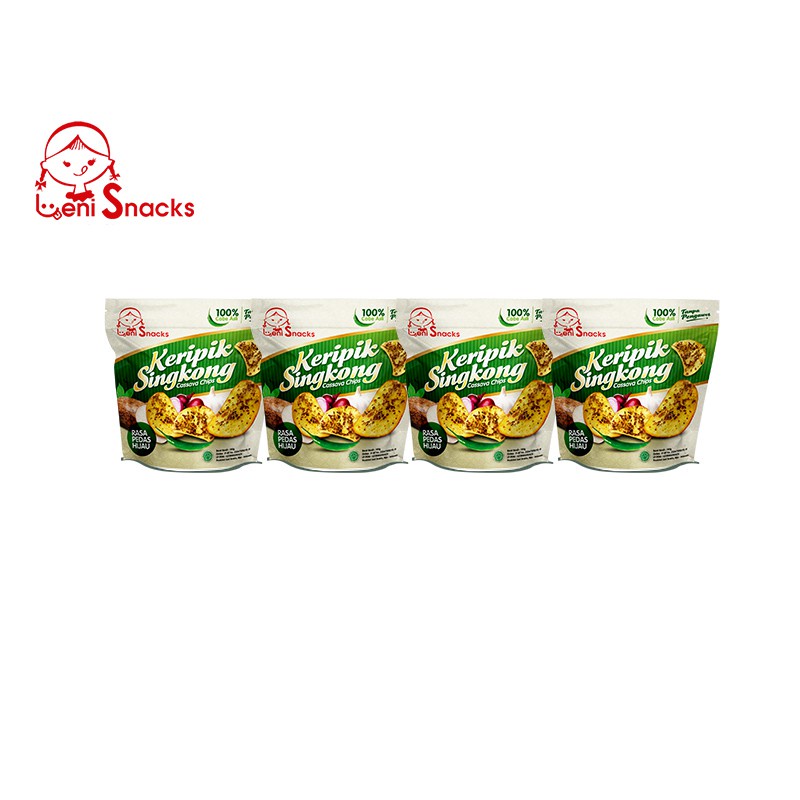 

Leni Snacks 4 pcs Keripik Singkong Pedas Hijau (New Pack) Non COD