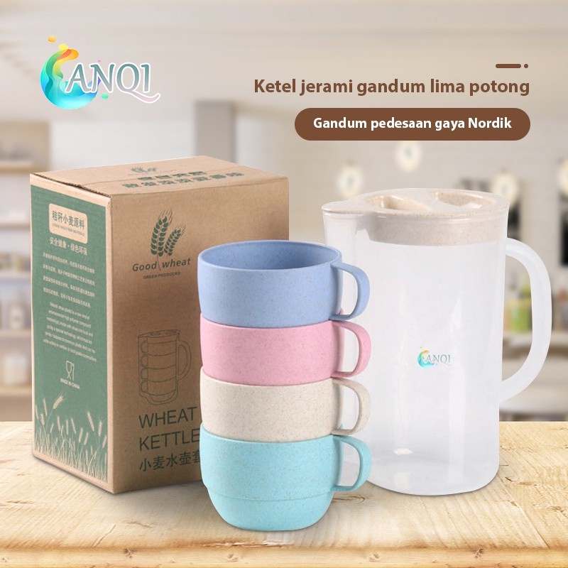 Set Teko Dan Gelas Plastik Cangkir Keramik Air Ceret Glas Steel Tebal Minum Cantik Mini Kecil Aesthe