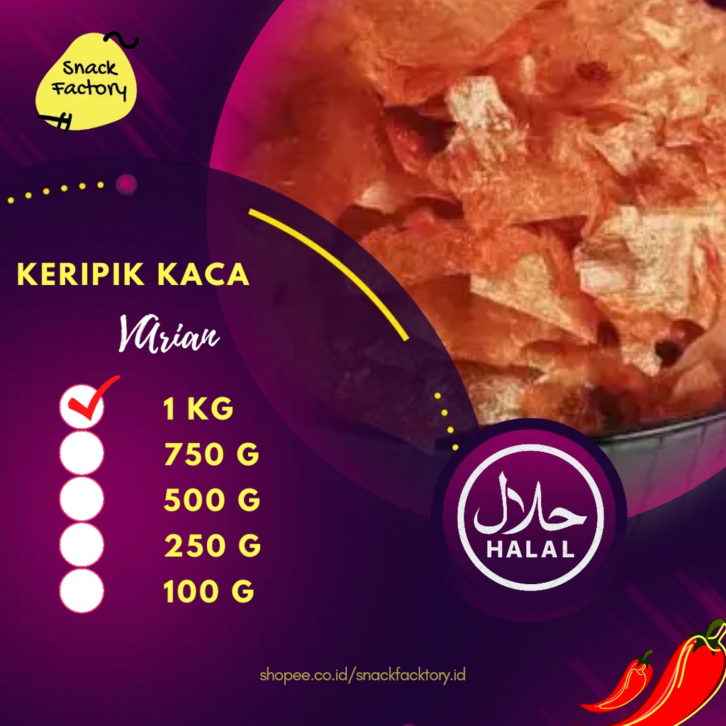 

Balado Keripik Kaca 1Kg / Kripca / Pikca Rasa Balado / Keripik Beling