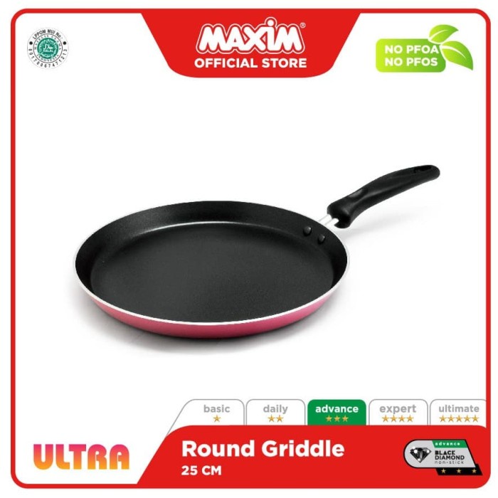 TERMURAH Maxim Ultra Pink Wajan Teflon Anti Lengket 25cm Round Griddle Pan /GRILL PEN/BAKARAN