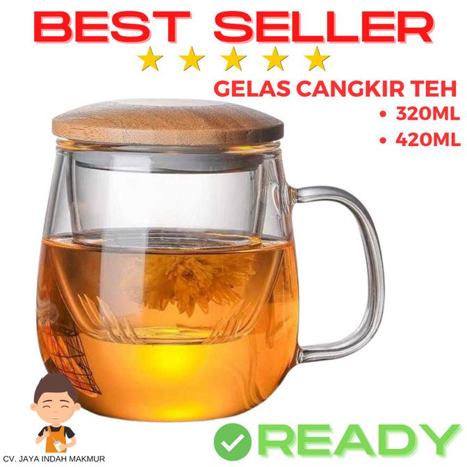 ] Gelas Cangkir Teh Tea Cup Mug Dengan Saringan Infuser Tea Filter Kaca