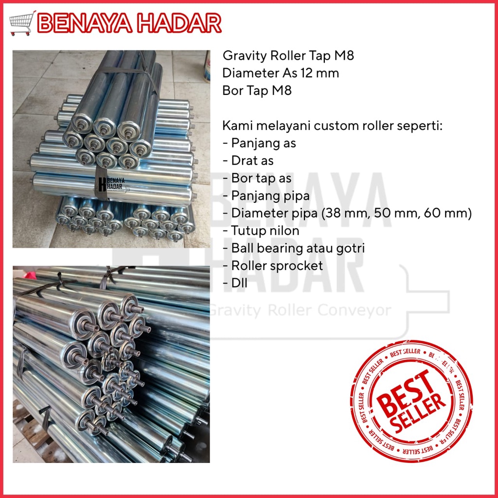 gravity roller conveyor 60 mm x 600 mm x 650 mm roller gravity Tap M8 as 12 mm steel roller