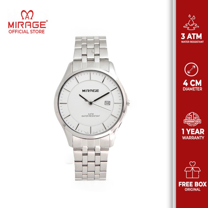 ✅Ori Original Mirage Jam Tangan Pria Elegant Tipis Silver 8544M Pp Diskon