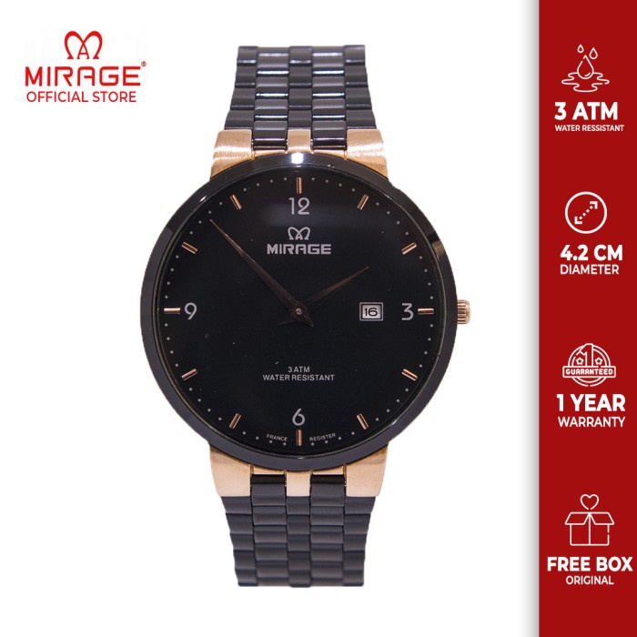 ✅Ori Jam Tangan Pria Mirage Ori Garansi Tanggal Aktif Hitam Rosegold 8696M Limited