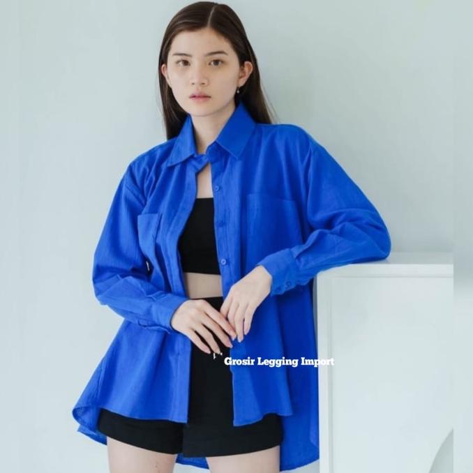 Ready Part 2 - Kemeja Linen Crinkle Oversize Pocket Wanita Atasan Niki Shirt Original