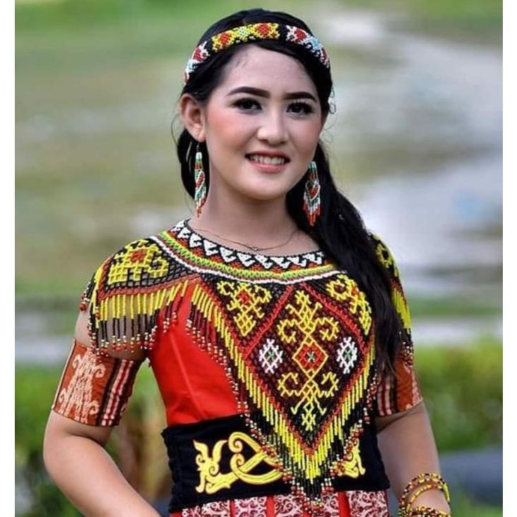 TERLARIS Rompi Teratai Manik Dada kalung manik aksesoris tari dayak aksesoris adat dayak Kalimantan 