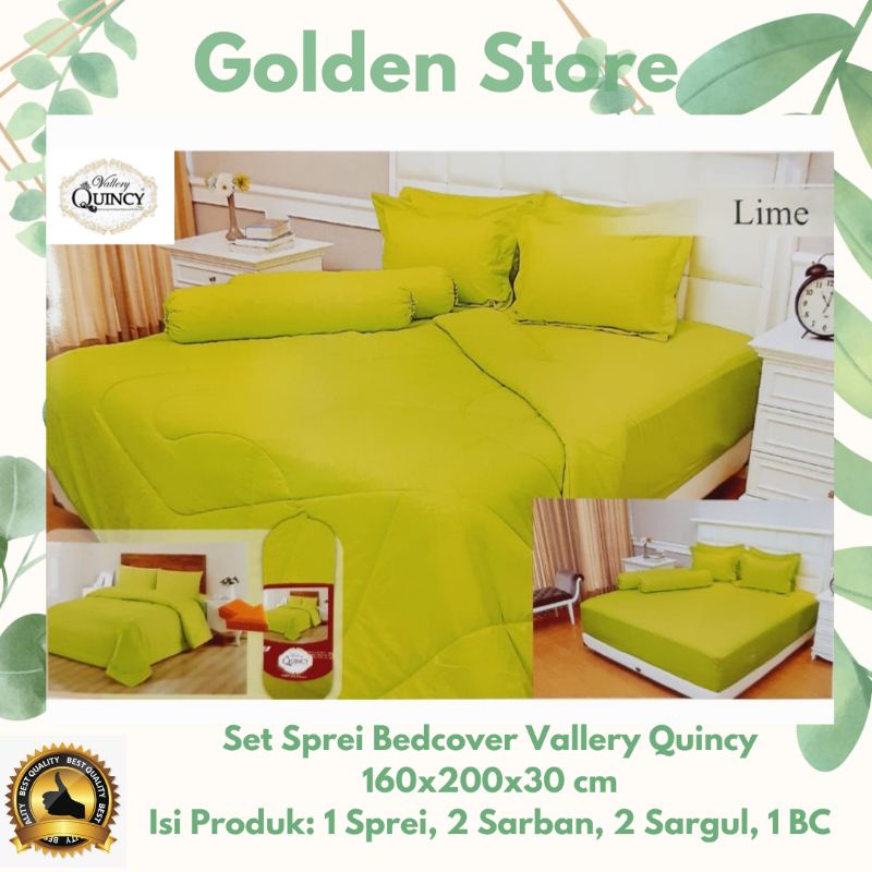 Set Sprei Bedcover Vallery Quincy 160x200x30 Polos Lime