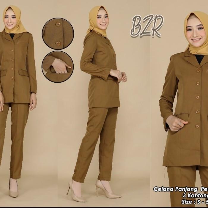 SET BLAZER BAJU SERAGAM PEMDA PNS DINAS WANITA KHAKI KEKI TERLARIS