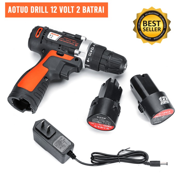 ✅COD Bor Portable Aotuo 12 V Lengkap Dengan 2 Buah Batrai Terbatas