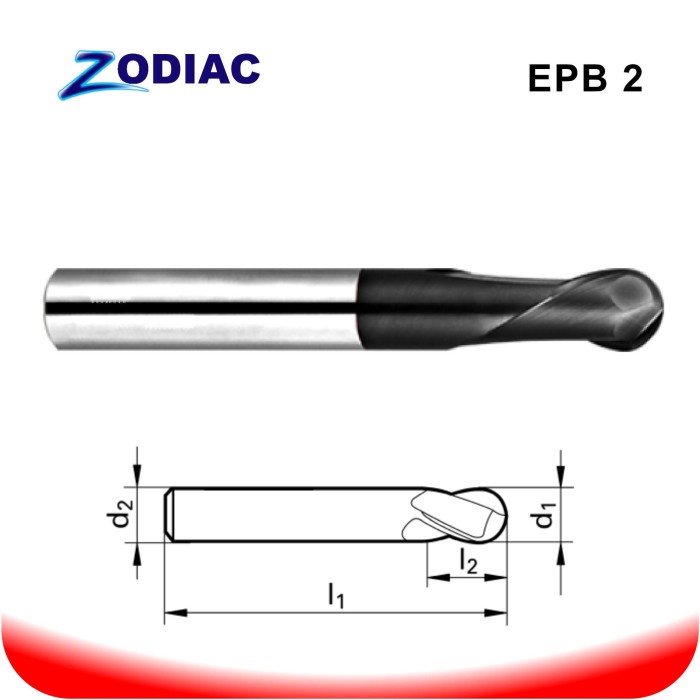 [Original] Zodiac Carbide Ballnose 2 Flute For 55Hrc R8X100 Terbatas