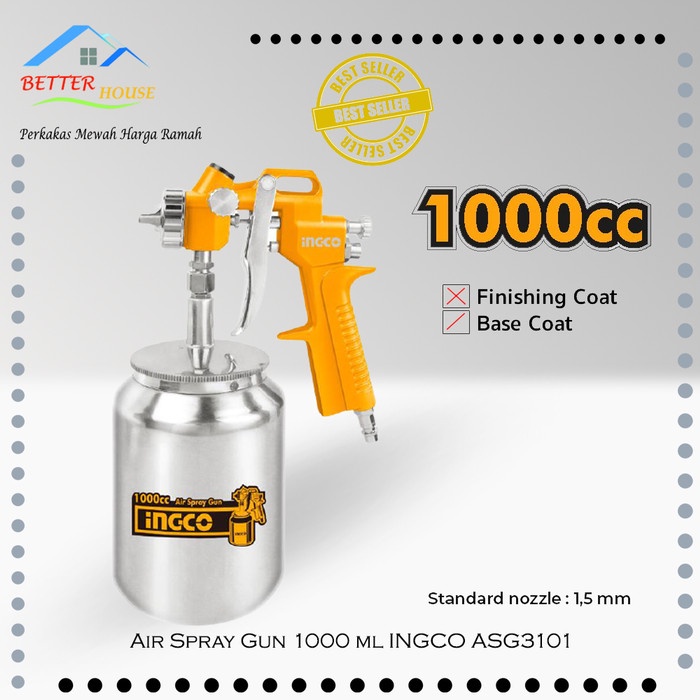 ✅Original Air Spray Gun 1000 Ml Ingco Asg3101 Cat Semprot Paint Tabung Bawah Diskon