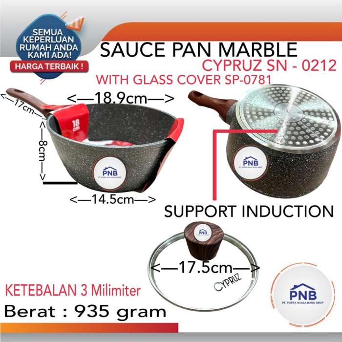 ✨Baru Cypruz Milk Pan Sauce Pan Induction 18 Cm Bahan Marble Sn-0212  Tutup Berkualitas